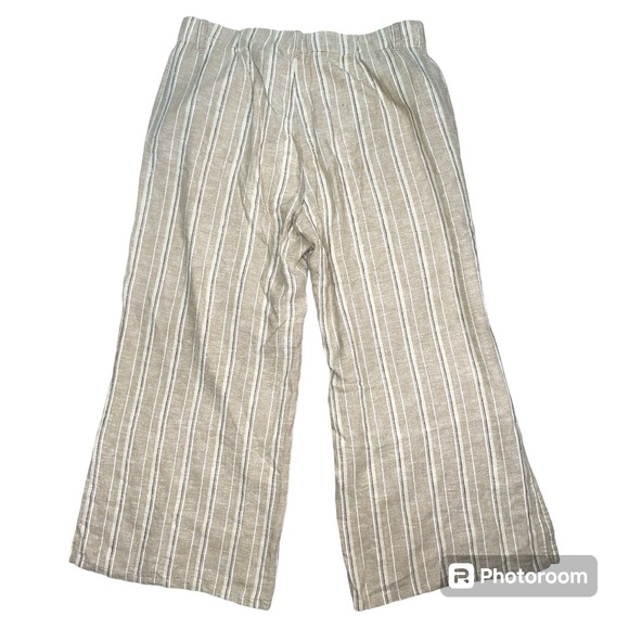 J. Jill Tan Striped Linen Blend Split Hem Wide Leg Cropped Women's Size M - Picture 3 of 13